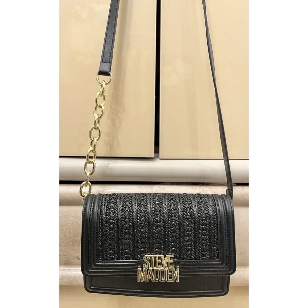 NWT STEVE MADDEN BSAFFRON BLACK WOVEN CROSSBODY BAG TIK TOK VIRAL TRENDY